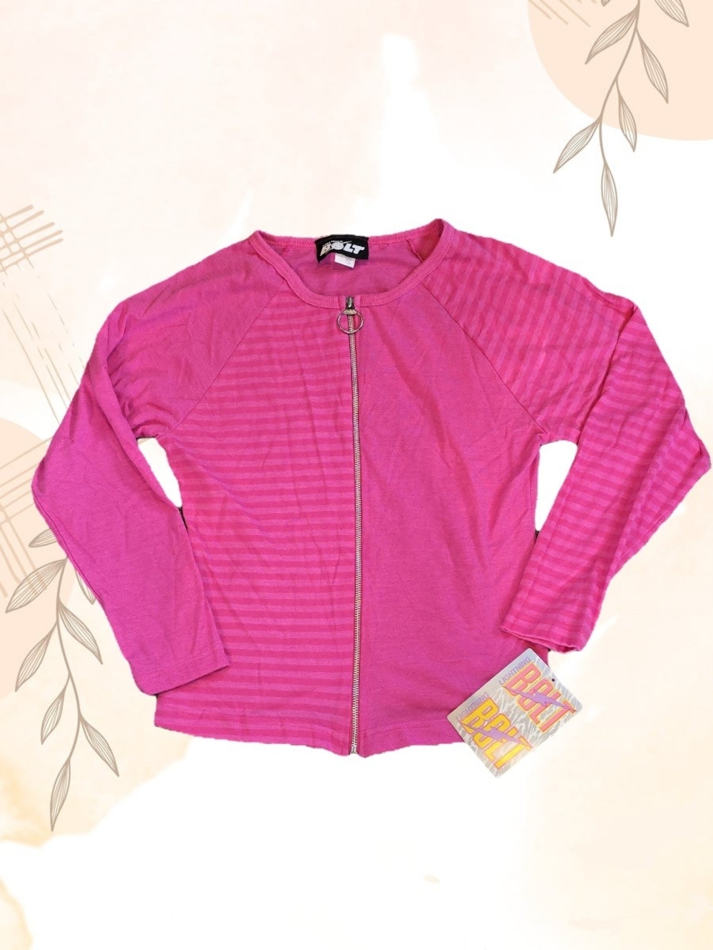 Vintage Lightning Bolt Bright Pink Long Sleeve Zip Top – NWT 💗